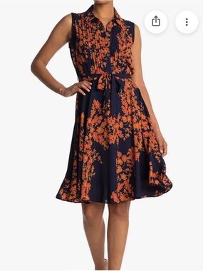 Nanette Lepore blue dress with orange floral pattern size 10